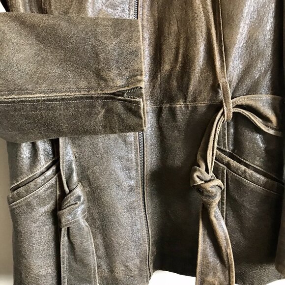 Vintage St. John's Bay Genuine Leather Belted Fur Trim Jacket W Size Large - Picture 4 of 9